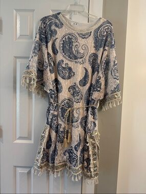 Blue Paisley Tassel Beach Cover-Up